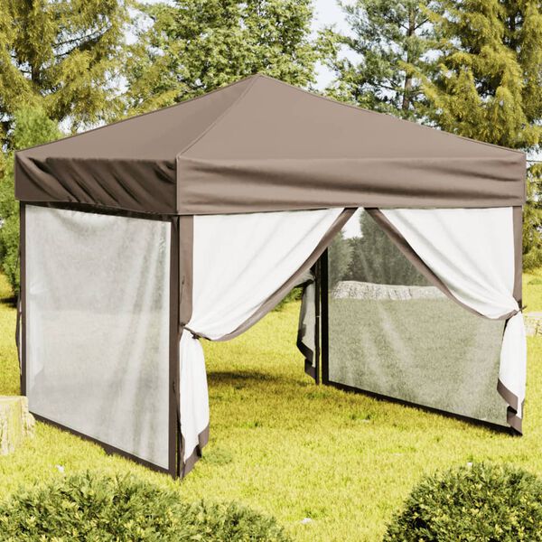 vidaXL Carpa para fiestas plegable con paredes gris taup&eacute; 3x3 m