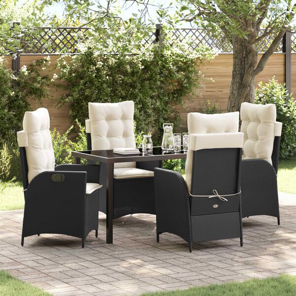 vidaXL Conjunto de Comedor de Jard&iacute;n 5 pcs Negro rat&aacute;n sint&eacute;tico
