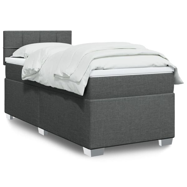 vidaXL Cama box spring con colch&oacute;n tela gris oscuro 90x200 cm