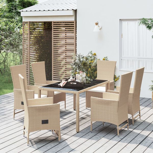 vidaXL Set comedor de jardín 7 pzas con cojines ratán sintético beige