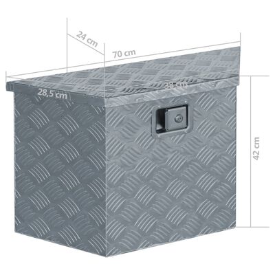 vidaXL Caja de aluminio 70x24x42 cm forma trapezoide plateada