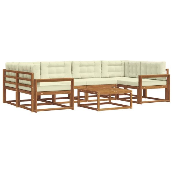 vidaXL Conjunto de sof&aacute;s de exterior con coj&iacute;n 7 pcs Natural y Crema