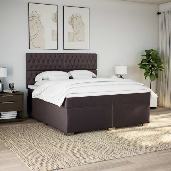 vidaXL Cama box spring con colch&oacute;n tela marr&oacute;n oscuro 200x200 cm