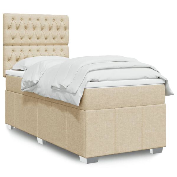 vidaXL Cama box spring con colch&oacute;n tela color crema 90x200 cm