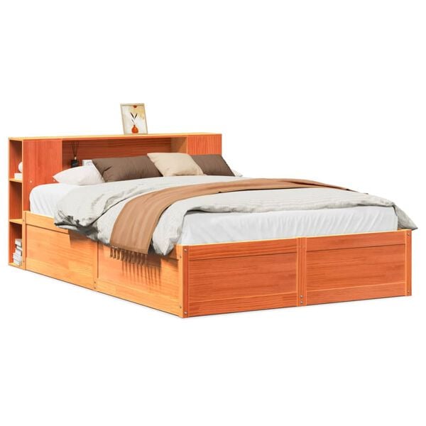 vidaXL Estructura de cama sin colch&oacute;n madera maciza marr&oacute;n 135x190 cm