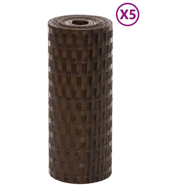 vidaXL Toldos de balcón 5 uds ratán sintético marrón negro 255x19 cm
