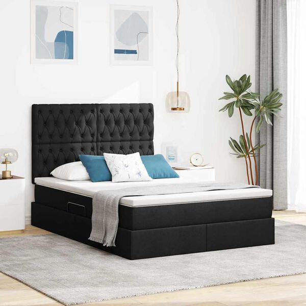 vidaXL Cama con almacenamiento y colch&oacute;n Negro 140 x 190 cm Poli&eacute;ster