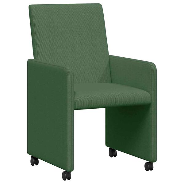 vidaXL Sillas de Comedor con Ruedas 2 pcs Verde gris&aacute;ceo Tela de pana