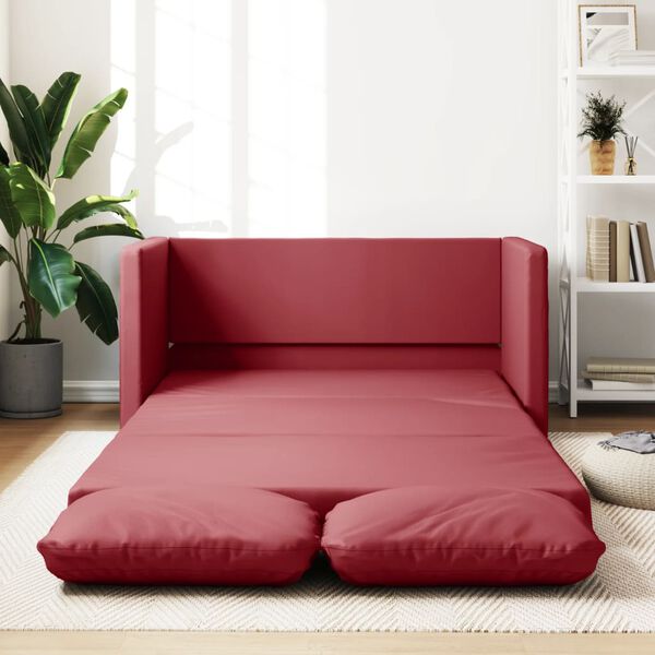 vidaXL Sof&aacute; cama suelo 2 en 1 cuero sint&eacute;tico rojo tinto 112x174x55 cm