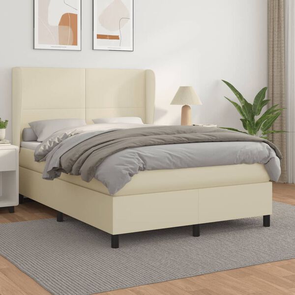 vidaXL Cama box spring con colch&oacute;n cuero sint&eacute;tico crema 140x190 cm