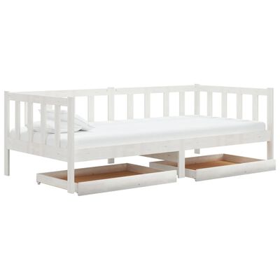 vidaXL Sofá cama con cajones madera de pino maciza blanco 90x200 cm