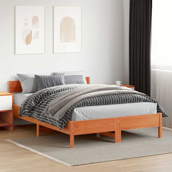 vidaXL Cama sin colch&oacute;n madera maciza pino marr&oacute;n cera 150x200 cm