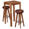 vidaXL Mesa y taburetes 3 pzas madera maciza acacia cuero aut&eacute;ntico