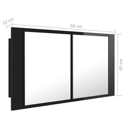 vidaXL Armario espejo de baño LED acrílico negro brillo 90x12x45 cm
