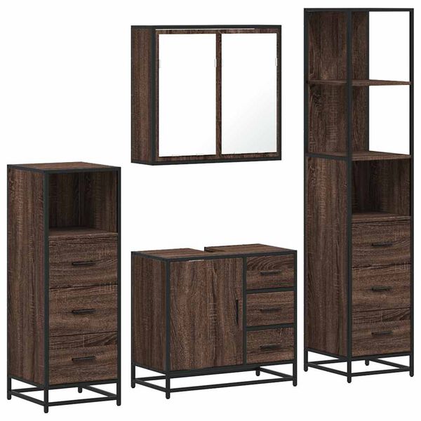 vidaXL Set de muebles baño 4 pzas madera contrachapada roble marrón