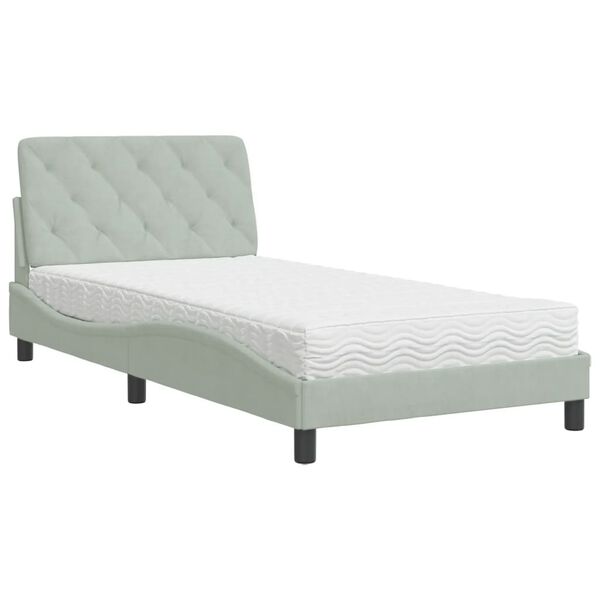 vidaXL Cama con colch&oacute;n terciopelo gris claro 100x200 cm