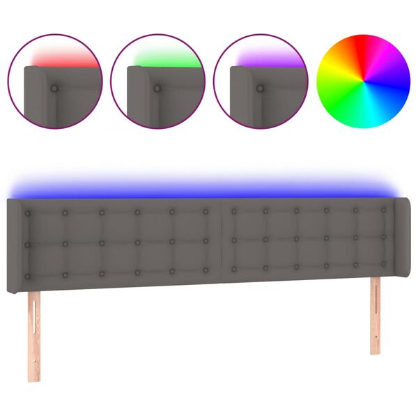 vidaXL Cabecero con LED cuero sint&eacute;tico gris 183x16x78/88 cm