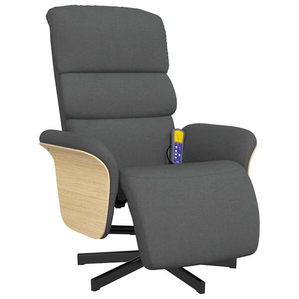 vidaXL Sill&oacute;n reclinable de masaje con reposapi&eacute;s tela gris oscuro