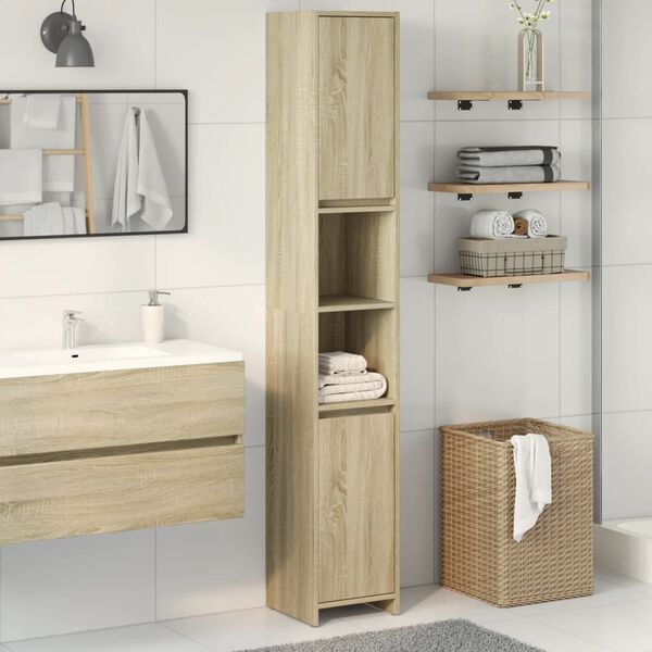 vidaXL Armario de ba&ntilde;o madera contrachapada color roble 30x30x183,5 cm