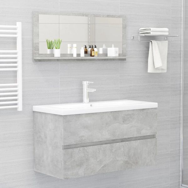 vidaXL Espejo de baño madera contrachapada gris hormigón 90x10,5x37 cm