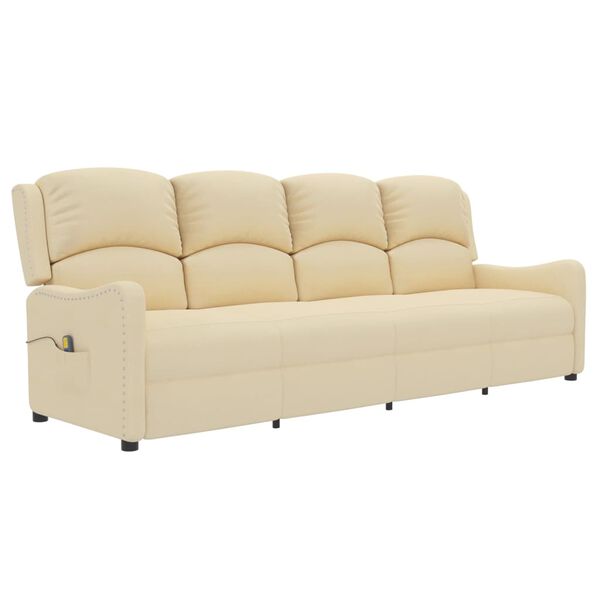 vidaXL Sillón reclinable de masaje de 4 plazas tela crema