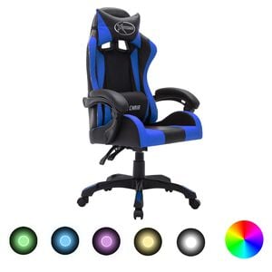 vidaXL Silla gaming con luces LED RGB cuero sint&eacute;tico azul y negro