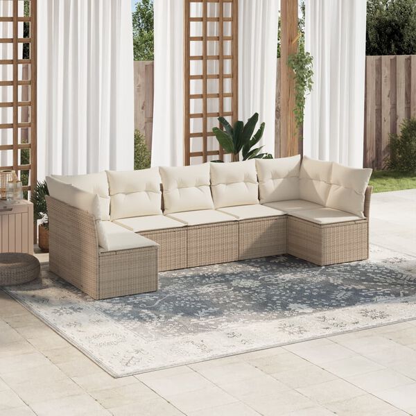 vidaXL Set sof&aacute;s de jard&iacute;n 7 piezas y cojines rat&aacute;n sint&eacute;tico beige