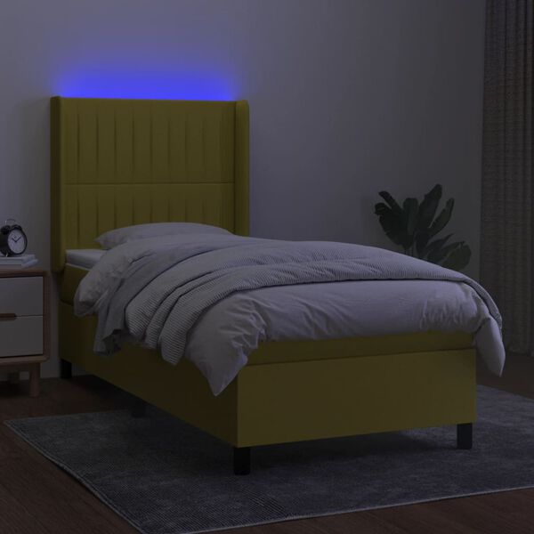 vidaXL Cama box spring colch&oacute;n y luces LED tela verde 80x200 cm
