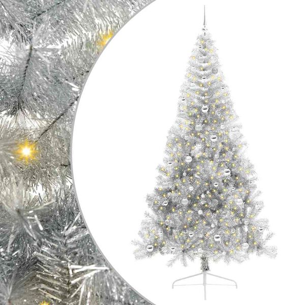 vidaXL &Aacute;rbol de Navidad Artificial Preiluminado Plateado 240 cm PET