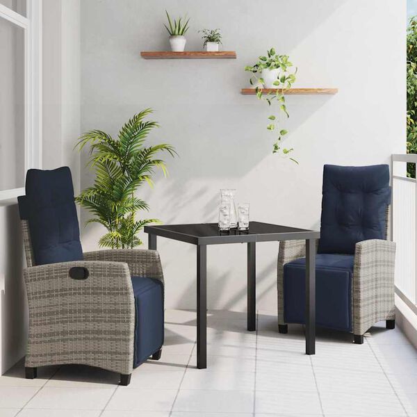 vidaXL Conjunto de Comedor de Jard&iacute;n 3 pcs Gris rat&aacute;n sint&eacute;tico