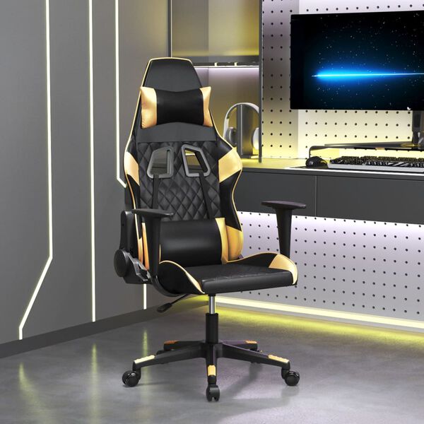vidaXL Silla gaming cuero sint&eacute;tico negro y dorado