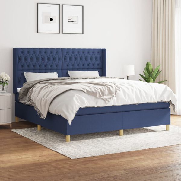 vidaXL Cama box spring con colch&oacute;n tela azul 180x200 cm