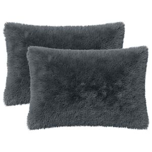 vidaXL Coj&iacute;n con almohada HEERLEN 2 uds. Gris antracita Fleece PV