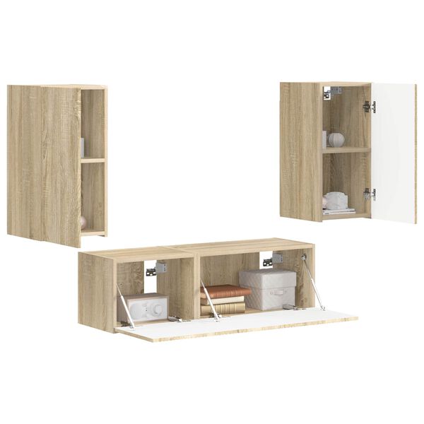 vidaXL Conjunto de mueble para TV de pared 4 pcs Roble Sonoma