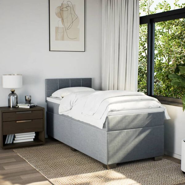 vidaXL Cama box spring con colch&oacute;n tela gris claro 90x200 cm