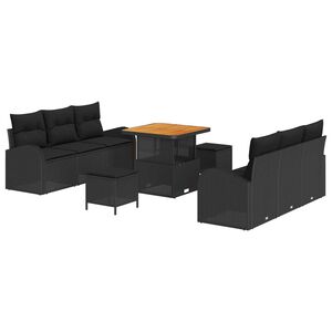 vidaXL Conjunto de sof&aacute; de jard&iacute;n con coj&iacute;n con almohada 9 pcs Negro