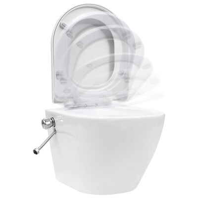 vidaXL Inodoro WC de pared sin bordes cisterna oculta cerámica blanco