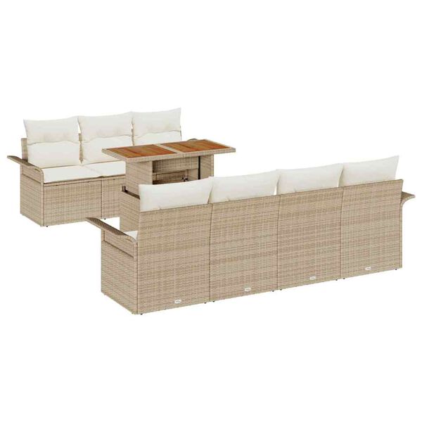 vidaXL Conjunto de sof&aacute; de jard&iacute;n 8 pcs Beige Polirat&aacute;n