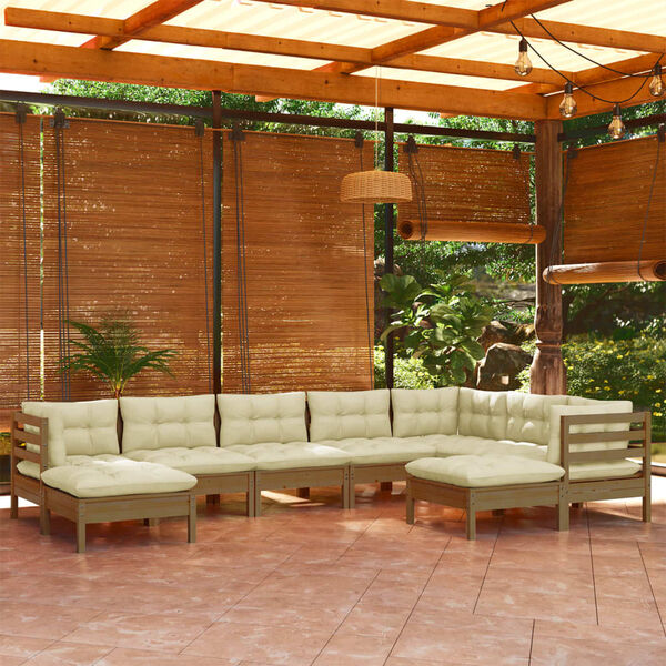 vidaXL Muebles de jard&iacute;n 9 pzas y cojines madera de pino marr&oacute;n miel