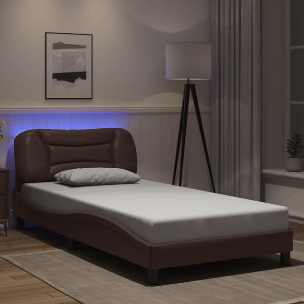 vidaXL Estructura de cama con LED sin colch&oacute;n Hvar marr&oacute;n 100x200 cm