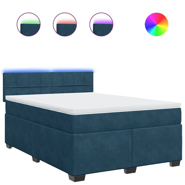 vidaXL Cama box spring con colch&oacute;n terciopelo azul 140x200 cm