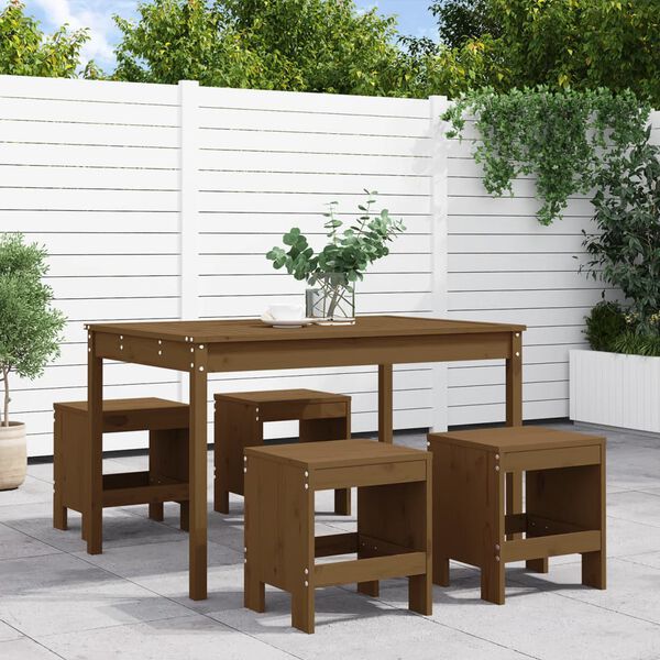 vidaXL Set de comedor de jard&iacute;n 5 pzas madera maciza pino marr&oacute;n miel