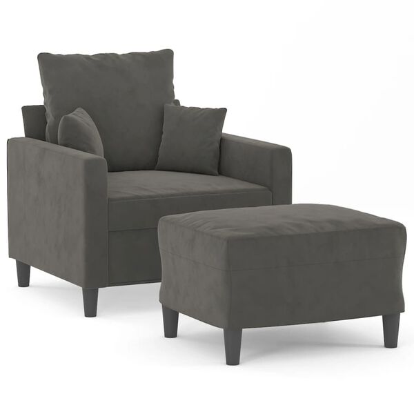 vidaXL Sill&oacute;n con taburete terciopelo gris oscuro 60 cm
