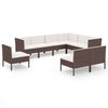 vidaXL Set muebles de jard&iacute;n 9 pzas y cojines rat&aacute;n sint&eacute;tico marr&oacute;n