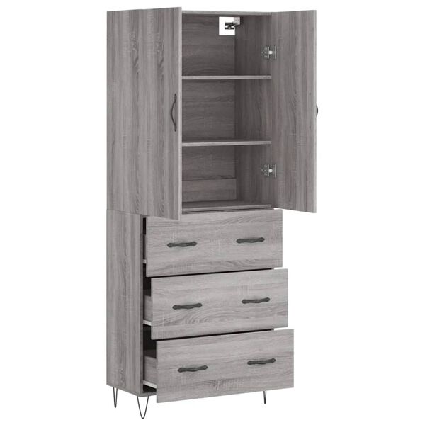 vidaXL Aparador alto madera contrachapada gris sonoma 69,5x34x180 cm