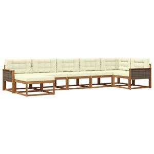vidaXL Conjunto de sof&aacute;s de exterior con coj&iacute;n 7 pcs Natural y Crema