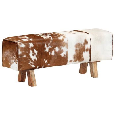 vidaXL Banco de cuero de cabra auténtico marrón y blanco 110x30x45 cm