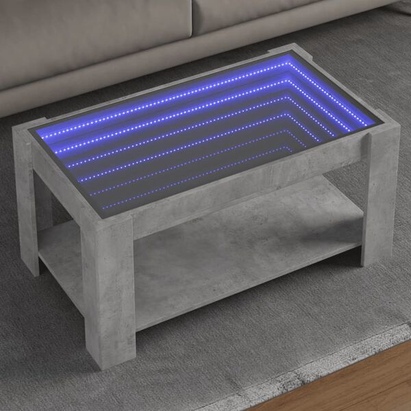 vidaXL Mesa de centro y LED madera ingenier&iacute;a gris hormig&oacute;n 93x53x45cm