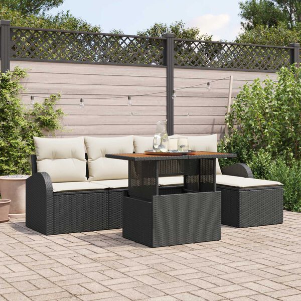 vidaXL Conjunto de sof&aacute; de jard&iacute;n 6 pcs Negro Polirat&aacute;n