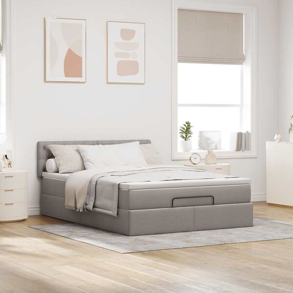 vidaXL Cama otomana con colch&oacute;n tela gris pardo 140x190 cm